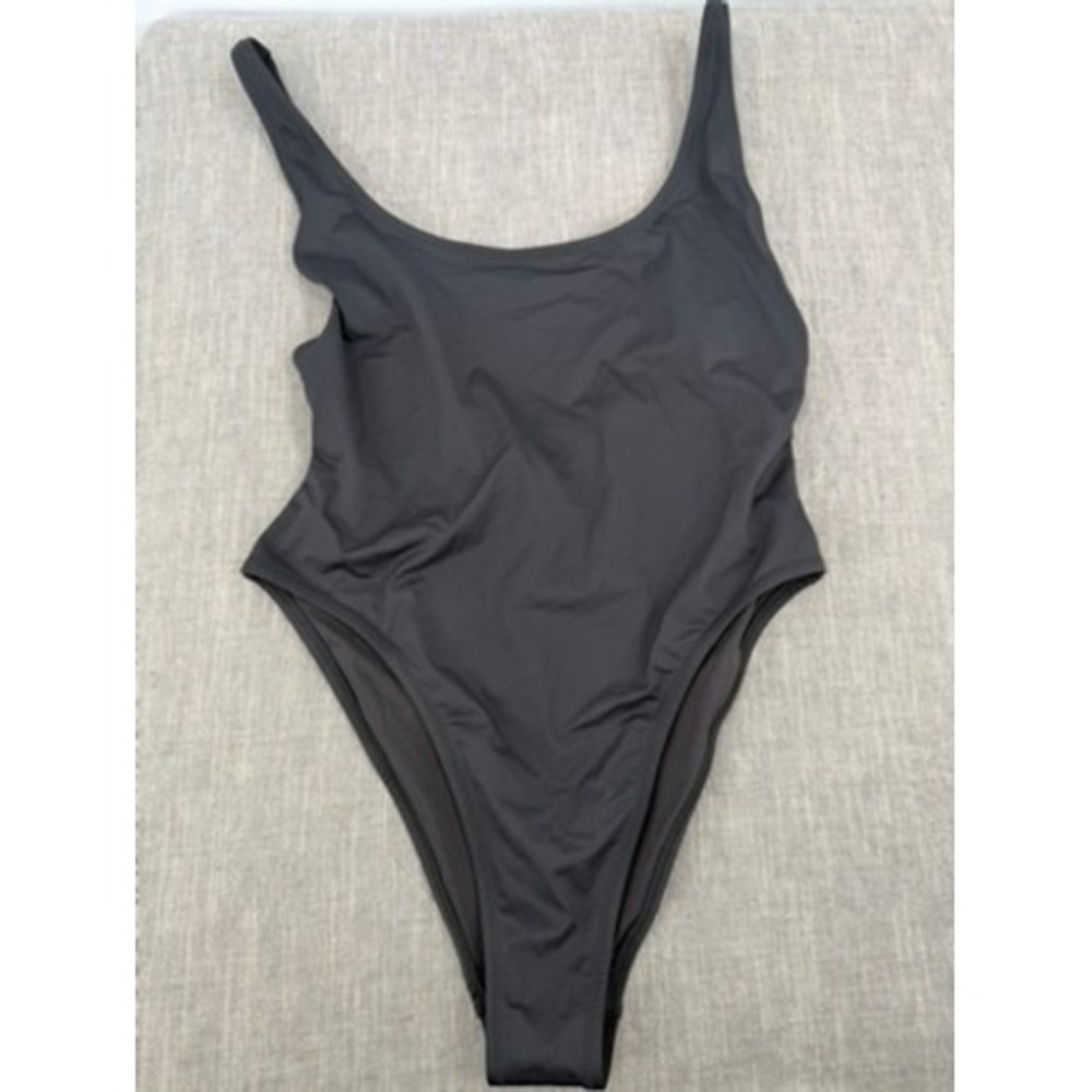 Skims Recycled Swim Scoop Neck One Piece Swimsuit Onyx Black Size L Large NWT